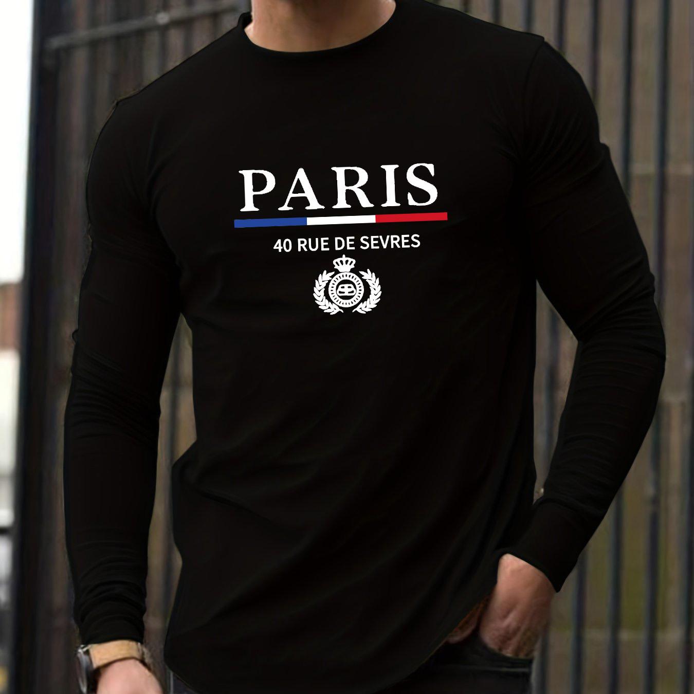 

Men s Sports and Leisure Paris Pattern Printed Round Neck Long Sleeved T-shirt Top M