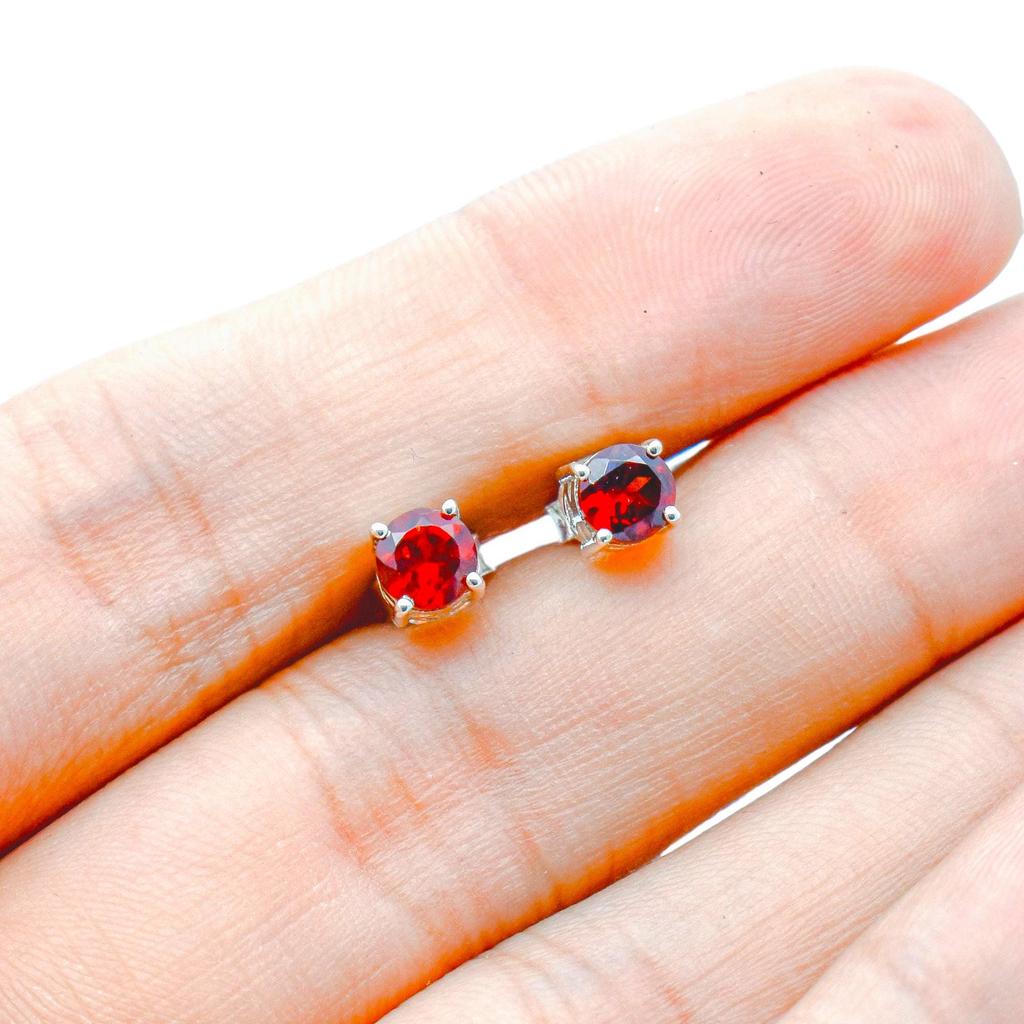 Red Garnet Studs: 925 Sterling Silver Earrings, 5mm Round
