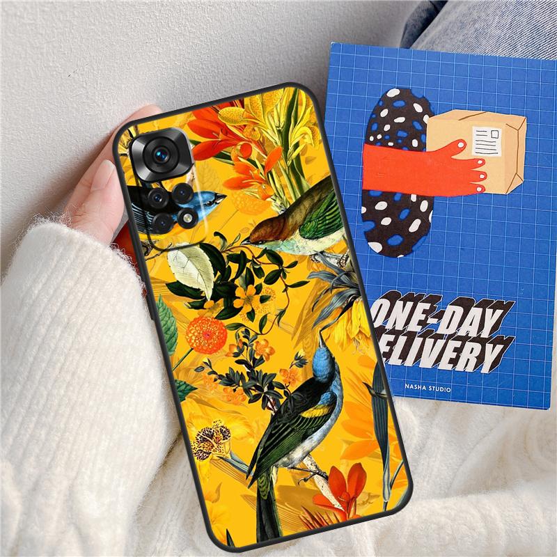 Garden Birds Vintage Tropical FLORAL Funda For Xiaomi Redmi Note 13 Pro 14 9 10 11 12 9S 10S 11S 12S Redmi 13C 10C 12C 14C Case