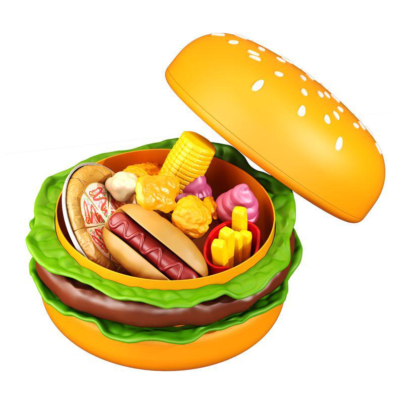 Children's Play Kitchen Hamburger & Veggie Cutting Toy Set