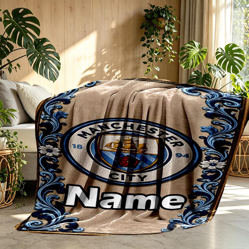 Custom Name Personalized Manchester City FC Print Blankets, Home Decor, Bedroom, Sofa, Camping, Couch, Gifts for Birthday Christmas