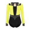 Girls Gymnastics Leotard Long Sleeve Keyhole Back Shiny Rhinestones Figure Skating Dancewear