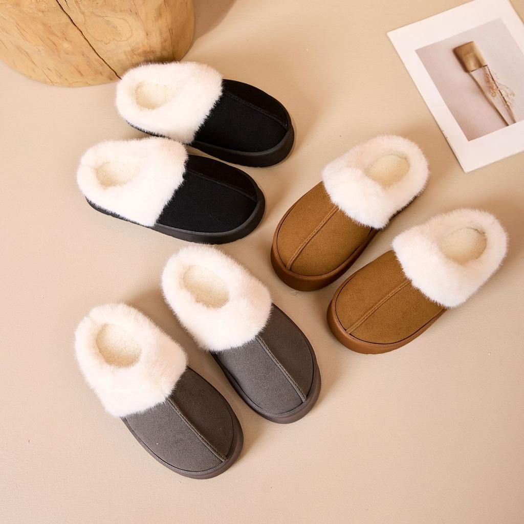 Plush Slippers with Thick Soles and Anti Slip Plush Slippers for Winter, Warm Home Cotton Slippers for Women To Wear Outside