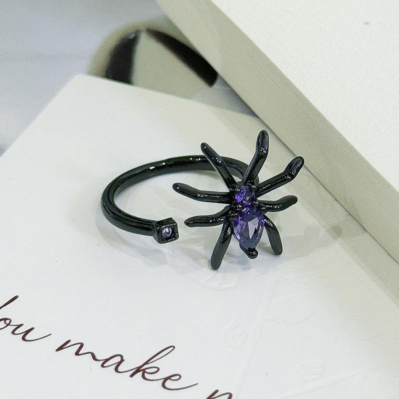 Halloween Dunkle Persönlichkeit Retro Zirkon Spinne Kätzchen Fledermaus Öffnungsring Nische Hip Hop Street Ring