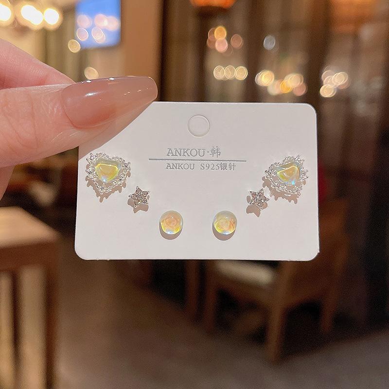 S925 Silver Needle Delicate Zircon Ear Set Small Stud Earrings