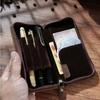 Office Student Cowhide Retro Crazy Horse Leather Square Zipper Pencil Case Creative Large Capacity Ticket Storage Box