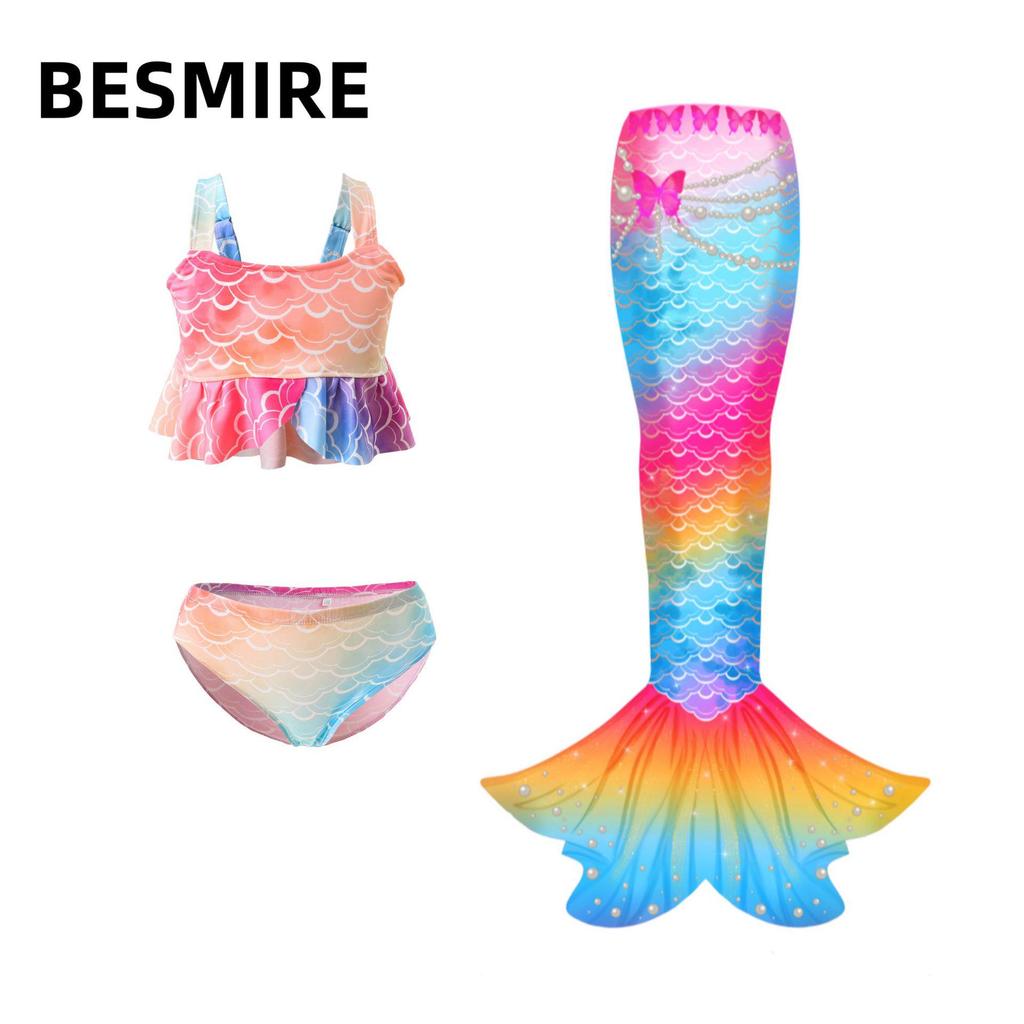 Girls' Princess Mermaid Swimsuit Set: Bikini, Skirt, and Dress for Performance