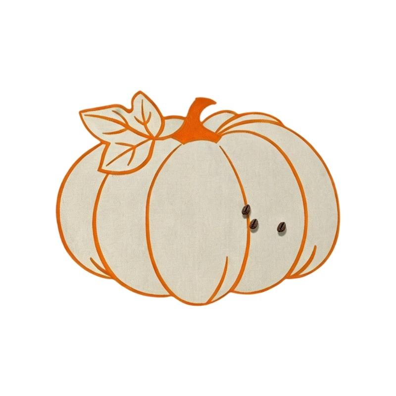 Elegant Embroidered Pumpkins Leaf Placemat For Halloween Dining Table Decoration Waterproof And Heat Resistant Kitchens Tableware