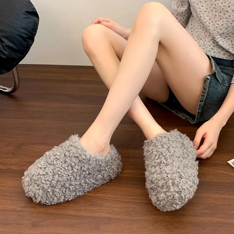 2025 Women's Fashion Slippers Cover Toe Platform Sole Warm Cotton Slippers Outdoor Autumn and Winter One Kick Thickened Slippers