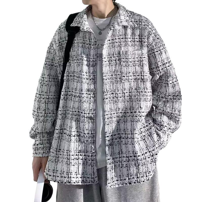 

Men s High-End Tweed Plaid Lapel Jacket - Casual, Loose Fit for Spring, Autumn, and Winter. M