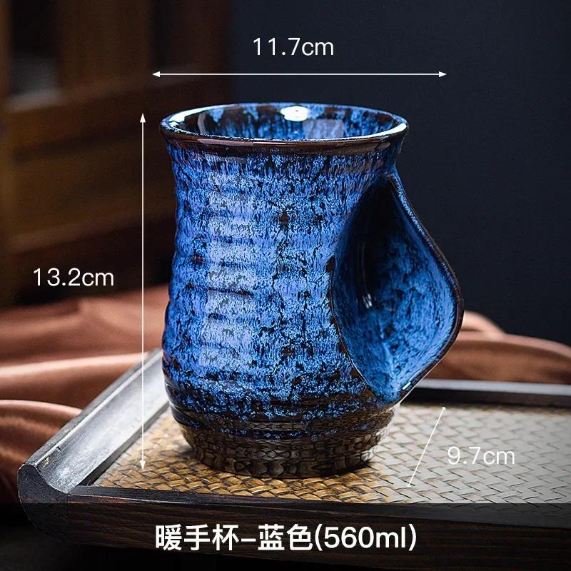 Glazed Ceramic Coffee Mug - Heat-Resistant Large Capacity Cup for Latte Art, Tea & Warm Hands, Creative American-Style Design