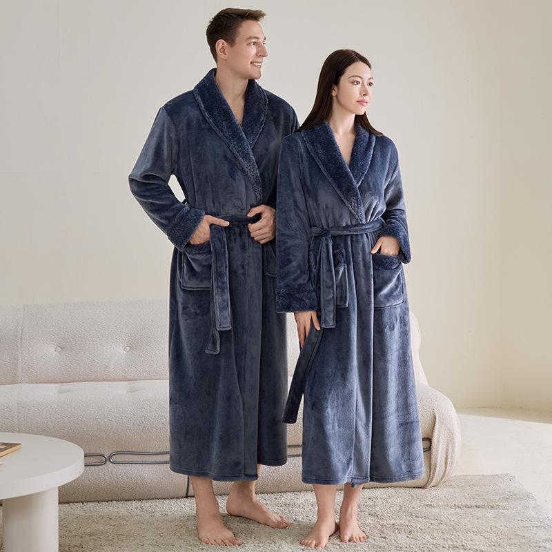 Thick Flannel Unisex Bathrobe - Plus Size, Couple's Long Nightgown Pajamas