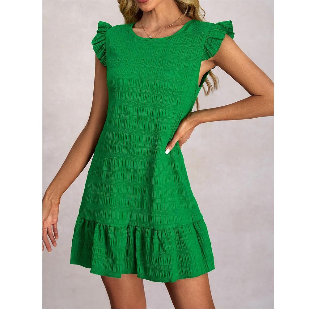 Damen Sommerkleider Damen Lässig Einfarbig Gerüscht Ärmellos Mini Kleid Gerade Vestidos Weiblich Vintage Kurze Kleider