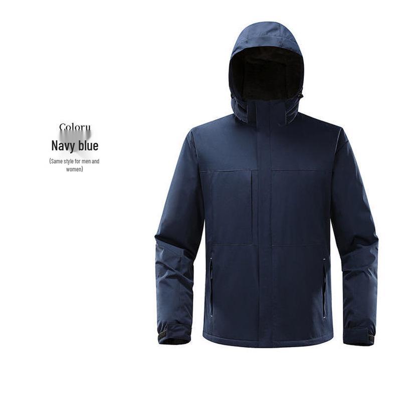 

Custom Logo Winter Windbreaker: Hooded Colorblock Fleece Jacket, Rain & Snowproof, Warm Corporate Workwear XXXXL Темно-синій