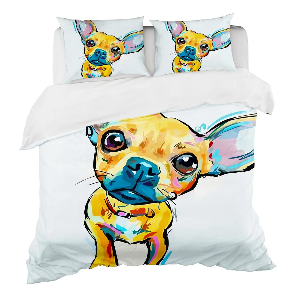 Watercolor Dog Bedding Set Cute Happy Colorful Puppy Duvet Cover Cartoon Bedding Decoration Queen for Women Children Girls Gift