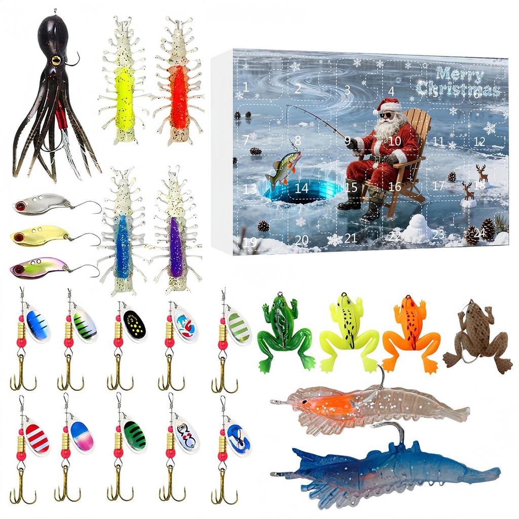 Fishing Lure Christmas Countdown Calendar 24 Days Advent Christmas Fishing Lure Tackle Kit For Lake Stream River Bass Trout Men