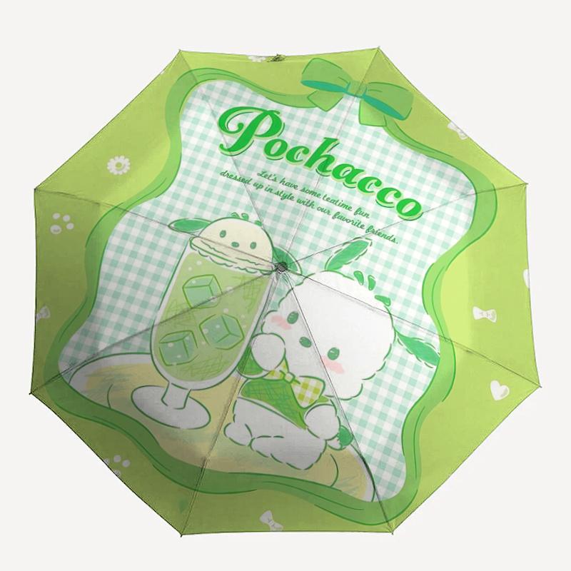 1pc Pochacco Teatime Fun Automatic Folding Umbrella - Portable 3-Fold Design with 8-Bone Iron Frame, Perfect for Outdoor Use, Festive Gifts, Fans, Tra