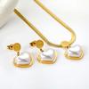 LUXUSTEEL Heart Shaped Pendants Necklace Earring Sets Imitaiton Zircon For Women Girl Stainless Steel Chain Necklace Zircon Gift