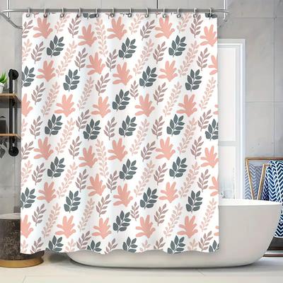 Patterned Shower Curtains with Fresh Plant Design Pink Blue Leaf Print for Bathrooms Decor. (57 Characters)