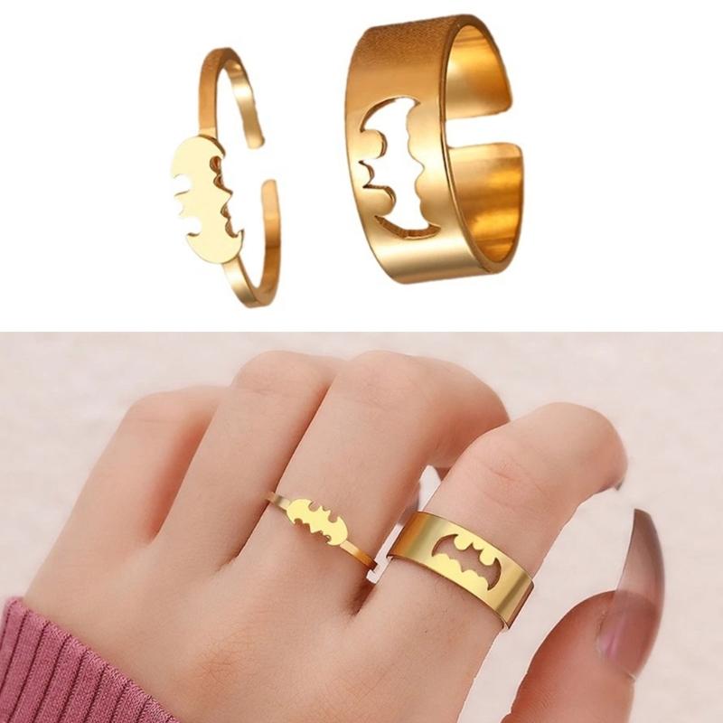 2Pcs Gothic Hip Hop Punk Bat Fashion Adjustable Couple Rings For Women Wedding Engagement Rings Jewelry Set