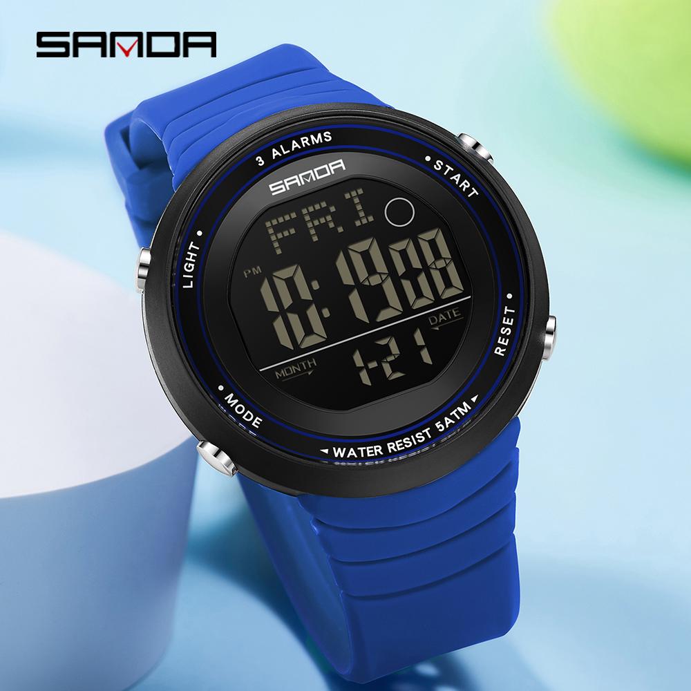 SANDA New 9073 Fashion Student Electronic Watch with Large Dial Waterproof LED Student Digital Electronic Watch