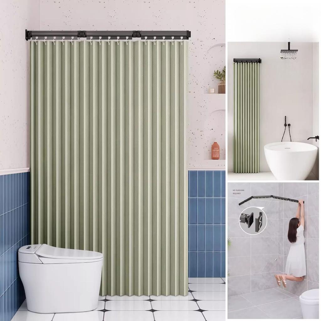 Foldable Shower Curtain Rod for Bathroom and Toilet, No Need To Drill Holes, Dry-wet Separation, C-shaped Waterproof Shower