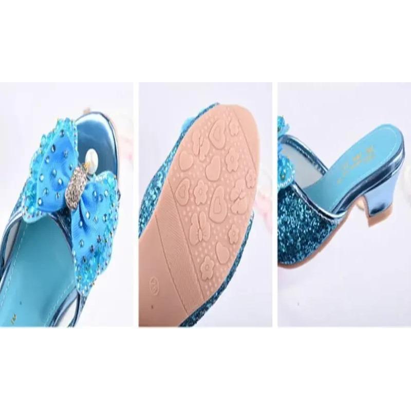 Girls Summer Sandals Slipper Sequined Princesse Children High Heel Party Dress Shoes Leather Slipper For Kids Slides