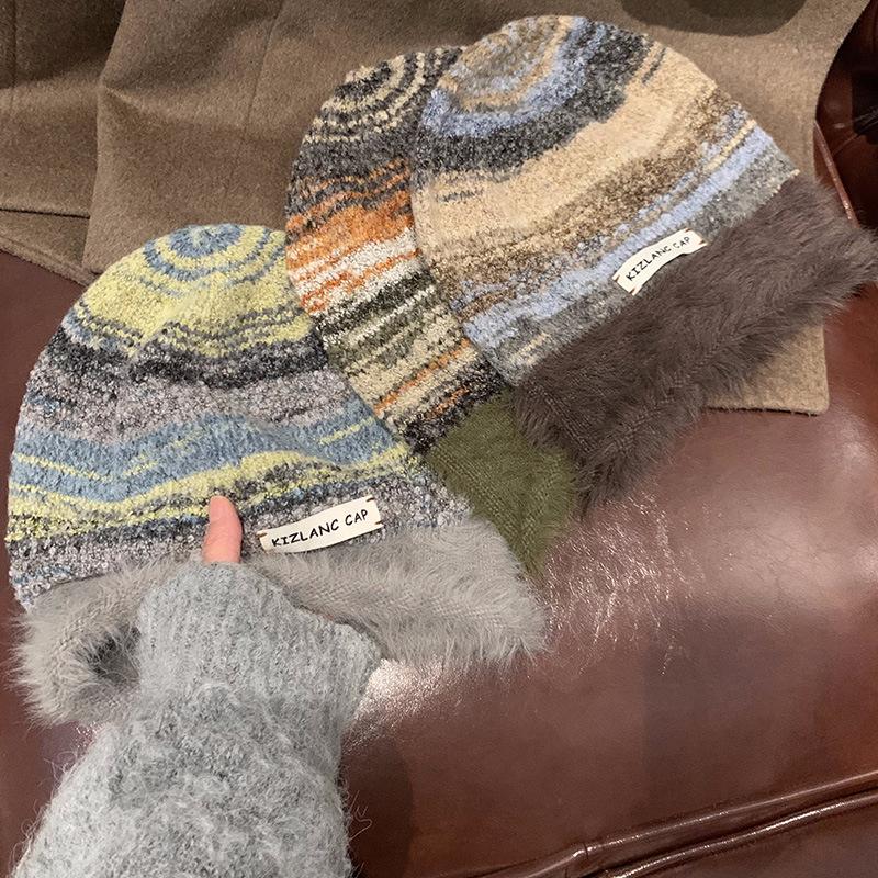 Maillard plush bag head knitted pile hat children's season big head circumference cold and warm versatile wool hat tide