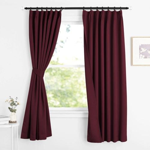 NICETOWN Blackout Curtains, Room Divider, Soundproof, and Cold Protection, Wine Color, 100cm Wide x 135cm Long, Set of 2, Cafe Curtains, Coffee Shop,