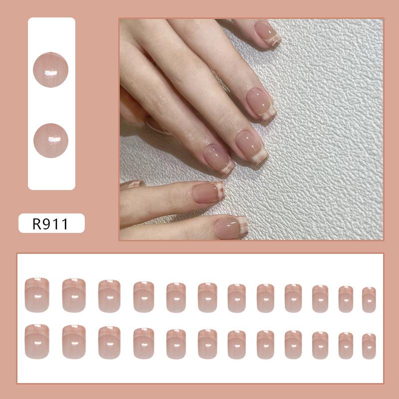 

Gentle retro light brown simple plaid French versatile girl gentle removable manicure tablets 24 pieces