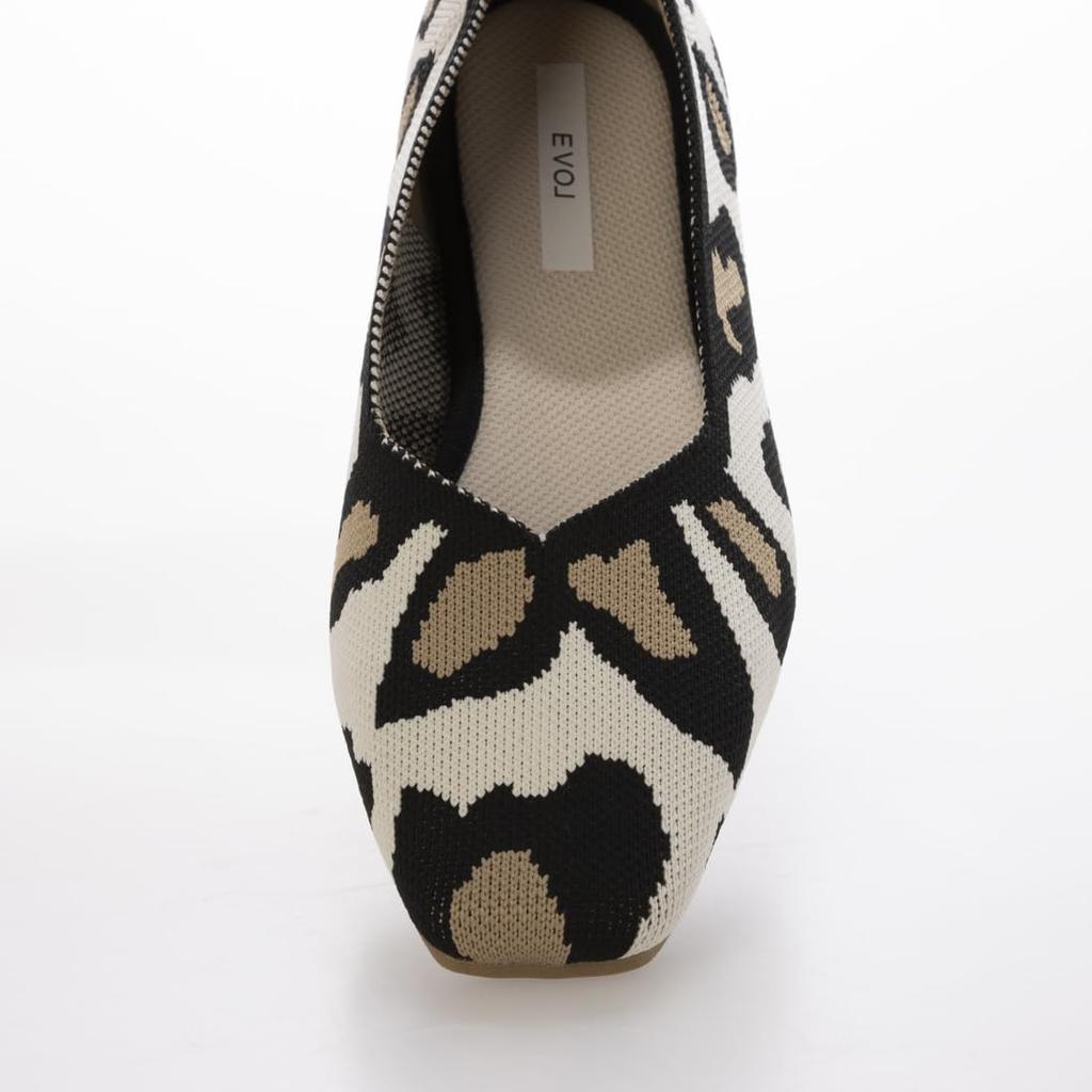 Evol Women's Knit Square Flat Pumps, LEO, Size 22.0 Cm