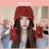 Knitted Hat For Women Fall Winter Wool Beanie With Tassels For Casual Wear