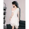 Summer new pure desire wind waist Spice Girl off-the-shoulder skirt white irregular slanted shoulder lace dress women