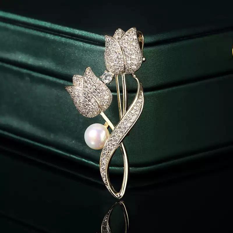 Pearl Tulip Small Western-Style Ornaments Single-Stitch Brooch Mourning Brooch For Women