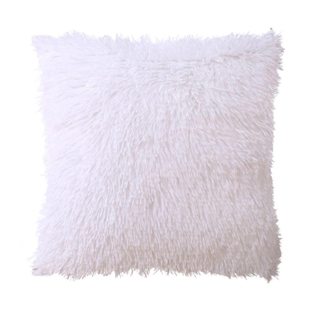 (SU)Plush Cushion Cover Sofa Lumbar Cover Home Decoration Solid Colorful