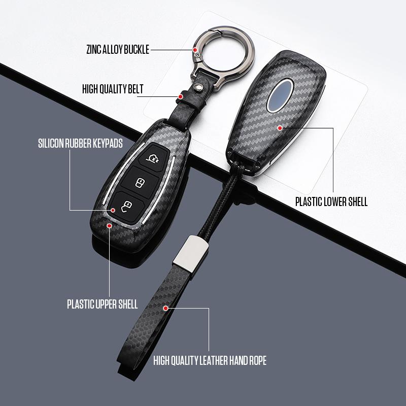 Carbon Fiber ABS Car Key Case Cover For Ford Fiesta Ranger C-Max S-Max Focus 3 4 Galaxy Mondeo Transit Tourneo Custom MK3 MK4