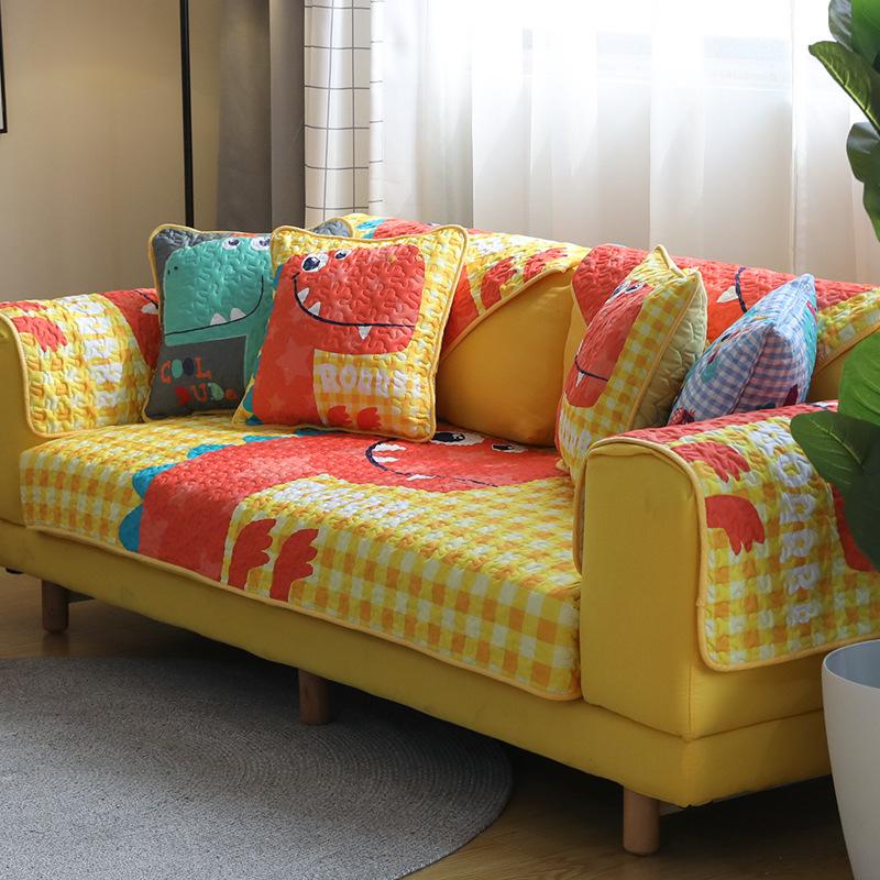

Креативная клетчатая хлопковая подушка для дивана с динозавром, ткань, противоскользящая кожаная наволочка для дивана из цельного дерева, универсальная для всех сезонов 70*70cm