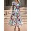 Women's Floral Print V Neck Maxi Dress Casual Loose Elastic Waist A Line Midi Dress