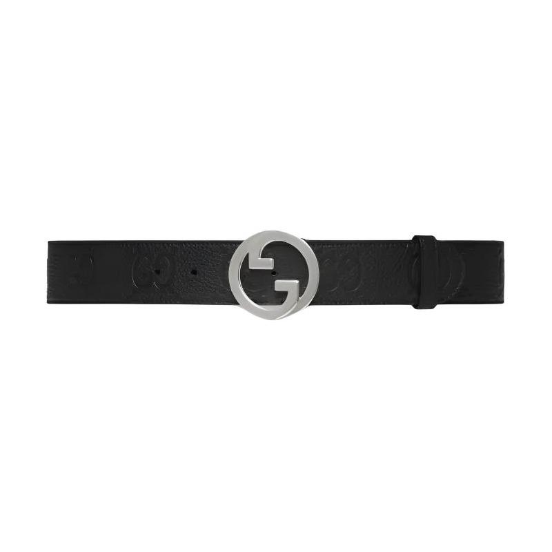 Gucci Blondie Round Interlocking Double G Logo Buckle Metal Leather Belt Men's Black Width 4cm 703147AABZA1000