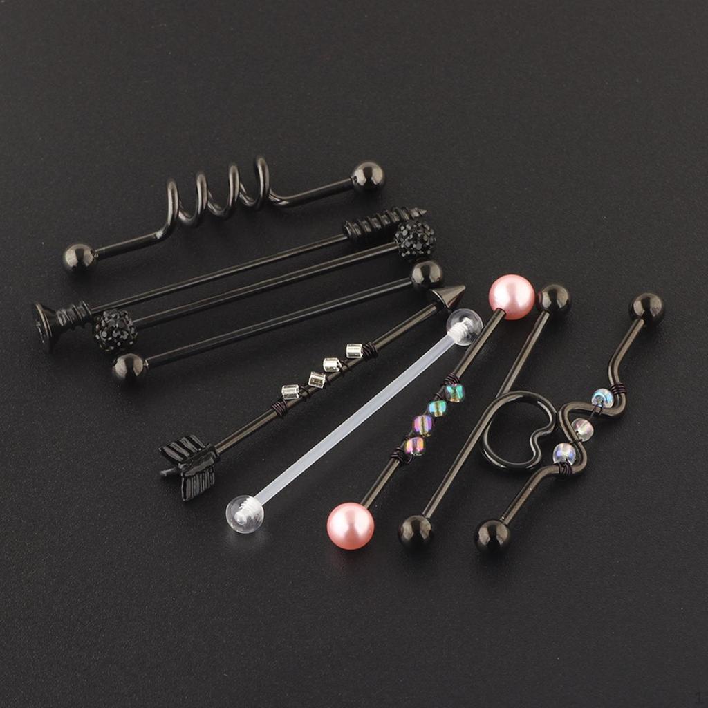 Stainless Steel Nose and Lip Piercing - 9 Pieces