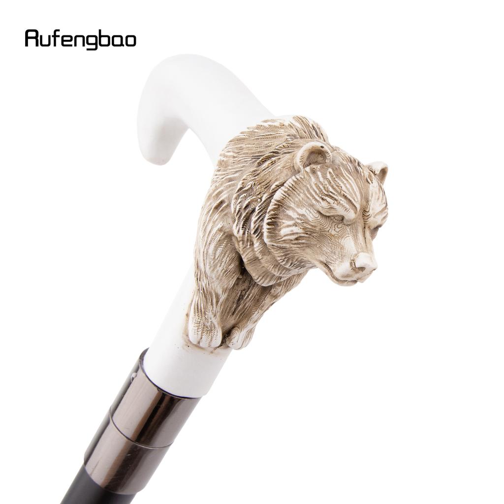 Silver Resin Bear Head White Walking Cane Fashion Decorative Steel Stick Gentleman Elegant Cosplay Cane Knob Crosier 92cm