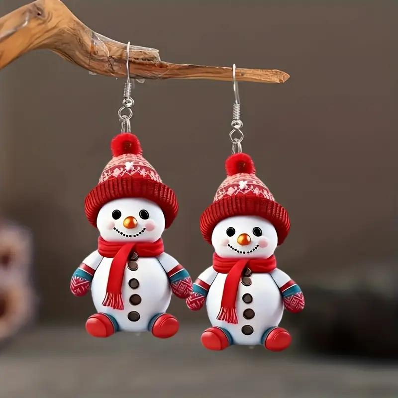 Cross-border Christmas theme cartoon snowman red scarf hat necklace flat acrylic creative cute snowman earrings
