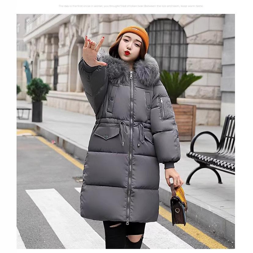Winter new cotton-padded clothes women's big fur collar medium and long waist thickened down cotton clothes over the knee Korean coat women