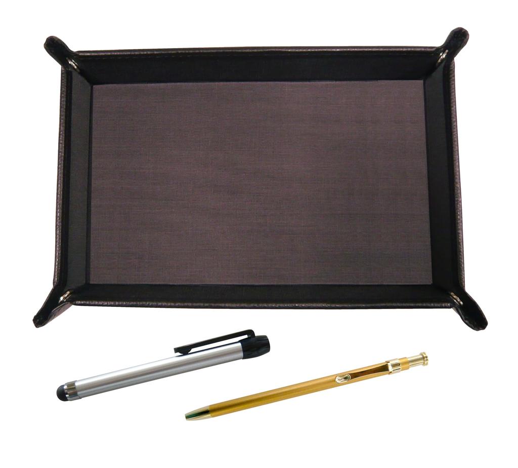 leather pen tray with a silver metal touch pen and a set of 60 gold slim ballpoint pens Chocolate-colored (TRATYO-ALST-SV60KBP)