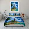Lighthouse Tropical Beach Scene Bedding Duvet Cover Set  (1*Duvet Cover 2*Pillowcases, Without Duvet Insert)