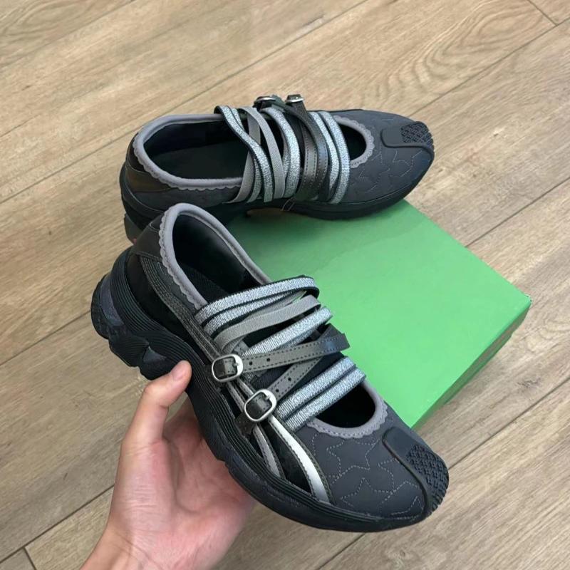 Mary Jane Sneakers Women Trendy Fashion Street Thick Bottom Shoes Flat Casual Women Strappy Ballet Sneakers Black