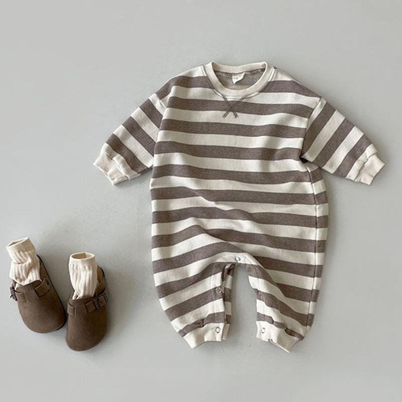 Korean Baby Cotton Striped Sweater Jumpsuit - Spring/Autumn Unisex Long Romper