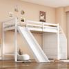 90x200cm, Loft Bed, Children's Bed, Optional Ladder Position, with Slide, Removable Guard Rail, EN747 Certified, Without Mattress, White