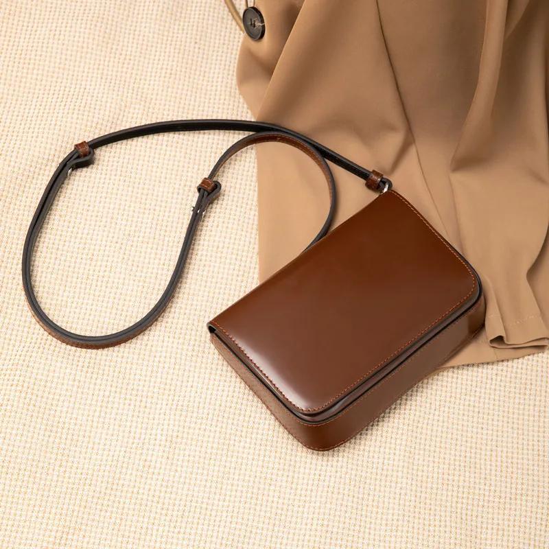 Female Natural Cowhide Handbags Women Cow Genuine Leather Shoulder Small Bag Ladies Fashi Designer Luxury Retro Crossbody Bags
