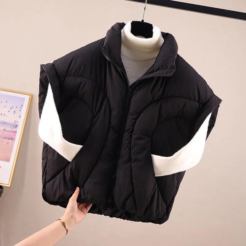 

Женский зимний теплый повседневный жилет с воротником-стойкой, короткая стеганая безрукавка 2XL чёрный